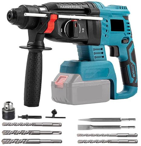 Professional 18V System Akku Bohrhammer,Kompatibel mit Makita Akku 18V mit 10 Stück Bohrer, Anti-Vibrationsgriff und Sicherheitskupplung (ohne Akkus und Ladegerät)