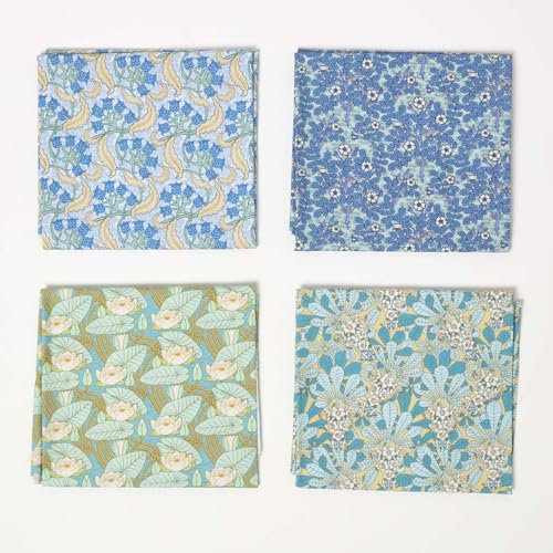 HOMESCAPEES Fat Quarter Stoffpaket Maurice Pillard Verneuil Art III, 4 Patchwork-Stoffe Blumen 50x55 cm, 100% Baumwolle gemustert, Vintage-Stoffe zum Nähen