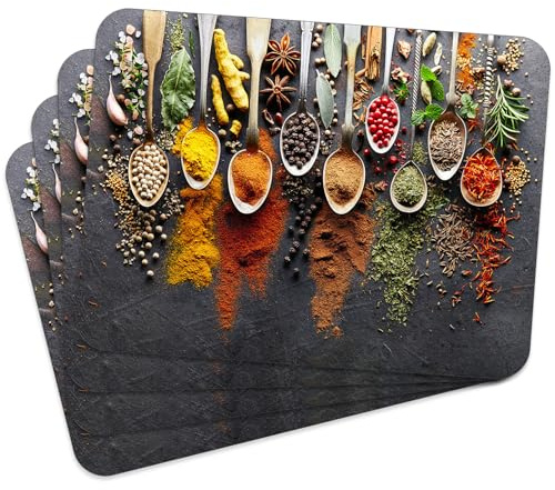 MG Design Set aus 4 Kork-Platzsets – Spices 15 – 30 x 40 cm – hitzebeständig & abwischbar, mit Korkrückseite