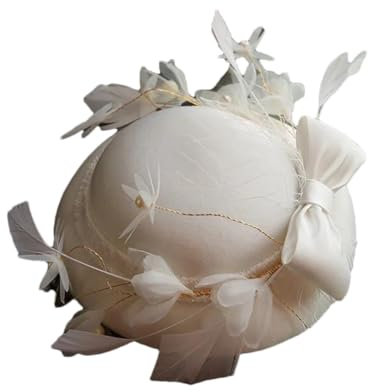 Yeuyyben Fedora-Hut für Damen, Bankett, Schleife, Satin, elegantes Kleid, Fascinator, Braut, Hochzeit, Fedora-Hut, HY053-Weiß, Einheitsgröße