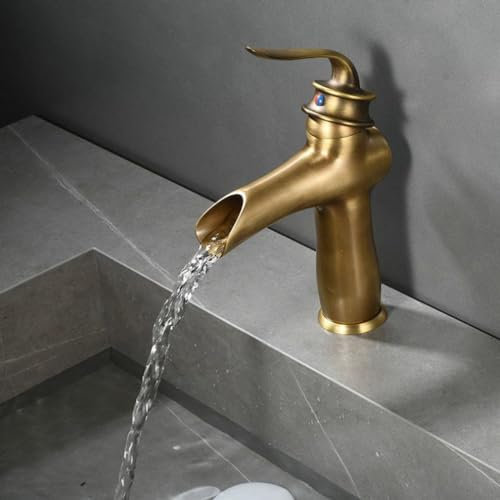 Wasserhahn Bad für Waschbecken Badarmaturen Mischbatterie Waschtischmischer Wasserfall Retro Vintage Einhebelmischer Badarmaturen Mischbatterie Waschtischmischer Antik Armatur für Waschbecken