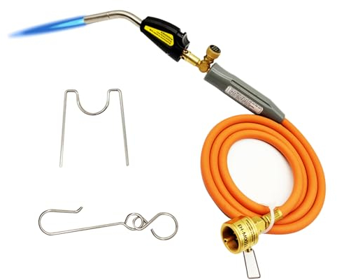 MAPP Propanbrenner, MAPP-Gasbrennerkopf mit 1,5 m Schlauch, Selbstzünderauslöser und einstellbarer Flammensteuerung, Lötbrenner, Messingspitze, CGA600-Schnittstelle