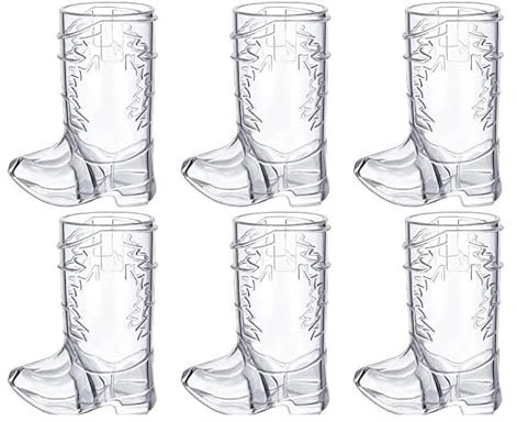 IUSOT 6 mini vasos de chupito de botas de vaquero, tazas de cerveza de plástico de 1 onza de vaquero occidental, vasos de chupito de plástico para fiesta temática de despedida de soltera, suministros