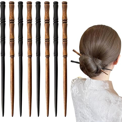 8PCS Wooden Hair Chopsticks for Women, Bamboo Shape Slides, Chinese Sticks, French Decorative Hairpins for Medium Long Curly Hair, Accessories for Women Girls