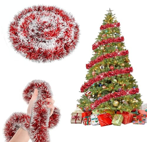10m Weihnachtsgirlande, Weihnachten Lametta Girlande, Weihnachtsgirlande Aussen, Girlande Weihnachten Treppe, für Außen Innen Dekogirlande (A)