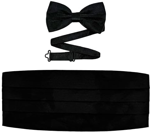 Men's Adjustable Formal Satin Bow Tie and Cummerbund Set - Black