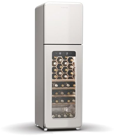 Klarstein Shirley Vinoteca - 63 Botellas, Doble Zona, -10 a 18°C, Led, Estantes Híbridos, Independiente, Negra, Nevera Para Vinos