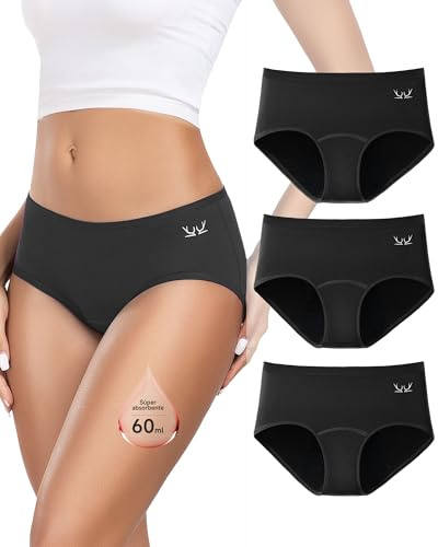 Rdiner Culotte Menstruelle Coton, Absorbe 60ML de Volume Menstruel Important, sous Vetement 4 Couches Anti-Fuite pour Regle (Lot 3) XL