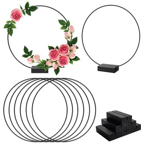 Forbabe 8Pcs Metallringe zum Basteln mit Fuß Ø 30cm Schwarz Metallring Set | mit Holzständern Traumfänger Basteln Dekoringe zum Hängen Deko Ringe für DIY Hochzeits-Tisch-Dekorationen Handwerke