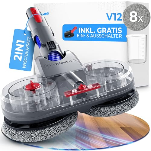 Weidenbach Accesorio de fregona para Dyson V12 – Aspiradora eléctrica – Accesorio de fregona – Aspiradora en seco y húmedo – con depósito de agua extraíble, depósito de llenado y 8 trapeadores