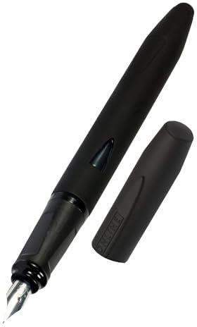 Online fountain pen Switch Starter, beginner nib for right-handers, ergonomic cartridge pen for students, stylus tip for tablet writing, uses standard ink cartridges, nero