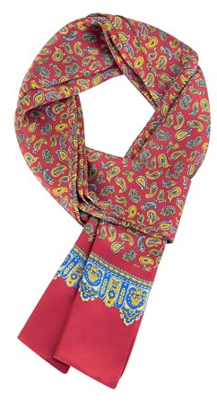 WANYING Edler Seidenschal für Herren 100% Seide 11 Momme Herrenschal Schaltuch Doppelseite für Frühjahr Sommer Herbst Casual Business 155×26cm - Paisley Rot