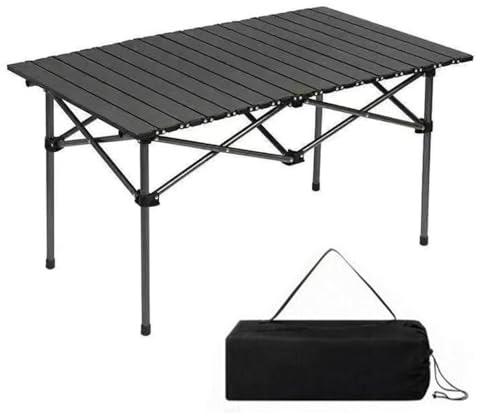 Ccarzzi Folding Camping Table Portable Picnic Table All Aluminum Roll Up Top 4-6 Person Garden Table for Outdoor BBQ, Camping, Beach, Picnic, Party 95 x 55 x 50CM, Black