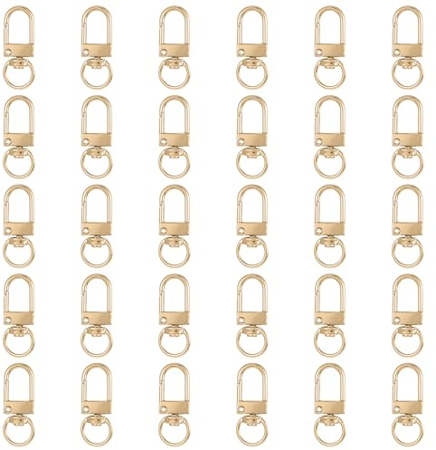 30 Stück Karabiner Gold Mini Schlüsselanhänger Metall Karabinerhaken Klein mit D-Ring 360° Drehbare Verschluss Karabinerverschluss für DIY Basteln Keychain Carabiner Schlüsselring Stecker