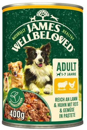 James WELLBELOVED 6 x 400g Hund Dose Nassfutter ohne Getreide, Lamm & Huhn in Pastete