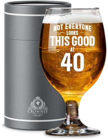 CROWNLY CRYSTAL® Personalised Beer Glass 40th Birthday Gift for Him Includes Decorations Perfect for Boyfriend Brother or Friend