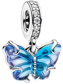PANDORA Blue Murano Glass Butterfly Dangle Charm-With Gift Box