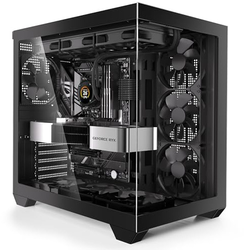 Gaming PC CASE, ATX Cpmputer CASE with 3 Non-LED Fans Pre-Installed,Type-C Full-View Dual Tempered Glass, Gaming Computer CASE Black