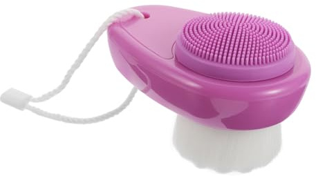 Spazzola per Faccia Manuale in Silicone Porpora Doppia | Setole Morbide su Due Lati, Pulizia del Viso Profonda e Massaggio, Formato Portatile per Viaggio