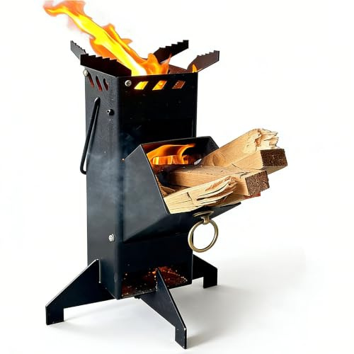 LANYANZI Raketenofen Tragbarer Raketenofen Holzofen Schwarz | Für Kochutensilien in verschiedenen Größen, mit Ständer, Outdoor-Rucksackreisen, Wandern, Grillen, Picknick