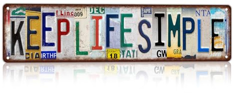 CHCdecor Vintage License Plate Metal Sign Keep Life Simple Minimalist Wall Decor For Bedroom Living Game Room Office 16x4 Inch