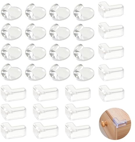 30 Pezzi Paraspigoli per Bambini, Trasparenti Paraspigoli Bambini per Angoli e Bordi in Gomma PVC Atossica, Biadesivo Extra Forte per Tavoli, Scrivanie e Mobili, Sicurezza Neonati e Bambini ﻿