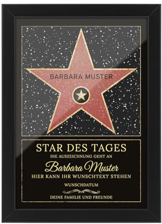 Kartenmachen.de Personalisiertes Walk of Fame Hollywood Poster - individuelle Urkunde mit Bilderrahmen optional, 4 Größen wählbar, Geschenk für Mann oder Frau mit eigenem Text