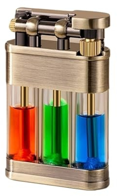 VIPAVA Accendino a Cherosene Trasparente in Stile Steampunk, Ricaricabile, Antivento, a Fiamma Morbida, Pietra focaia Laterale, Un Regalo Perfetto for Gli Uomini (Carburante Non Incluso)(Bronze)