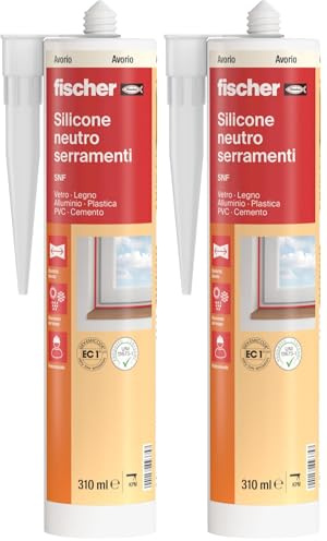 Fischer SNF Silicone Sigillante Legno Beige Avorio, Pavimenti e Finestre, Neutro a Basso Modulo, Elastico, per Serramenti, Porte, Infissi, Inodore, Esterno/Interno, 9375 (Confezione da 2)