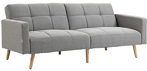 HOMCOM 2 in 1 Schlafsofa mit Bettfunktion Leinenoptik 205 x 88 cm Grau