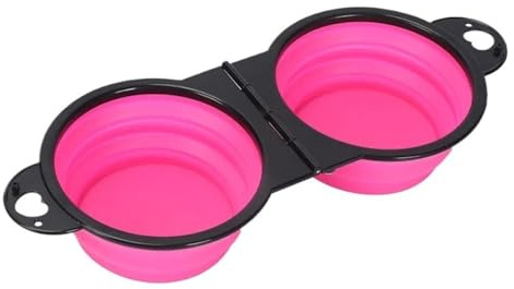 Fällbar skål för husdjur, bekväm en del utomhus silikon vikbar vattenmatningsskål hundhandfat (rosa)
