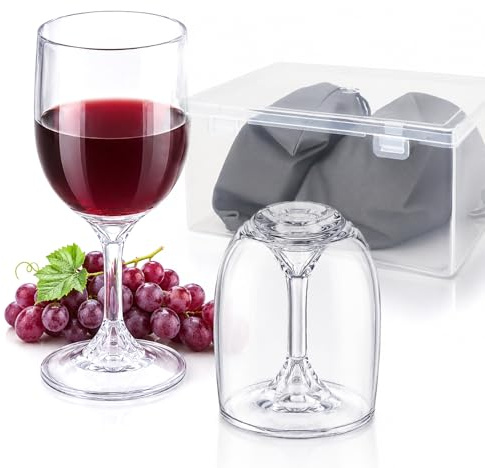 WPPQWP 2 Stück Kunststoff Weingläser To Go 200ML Wine Glass | Bruchsicher Abnehmbar Rotweingläser Weißwein Sektgläser mit Box und Staubbeutel für Reisen Camping Outdoor Picknick