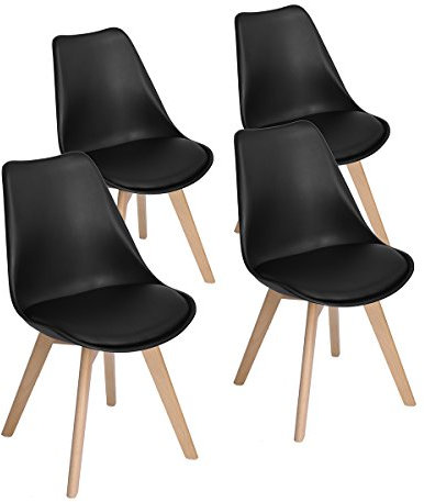 EGGREE 4er Set Esszimmerstühle mit Massivholz Buche Bein SGS Geprüfter, Retro Design Gepolsterter Küchenstuhl, Schwarz