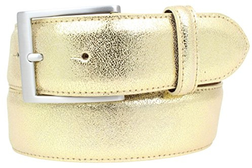 Brazil Lederwaren Hochwertiger Gürtel Metall-Optik Echt Leder 4 cm | Leder-Gürtel Metallic-Look 40mm | Metall-Ledergürtel | Gold 85cm