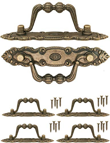 Fuxxer 4x Antike Klapp-Griffe für Schubladen, Truhen, Kommoden, 10,5 x 2 cm, bronze