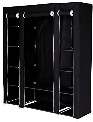 Dibea Armadio pieghevole da campeggio in tessuto guardaroba 175x150x45 cm, Nero