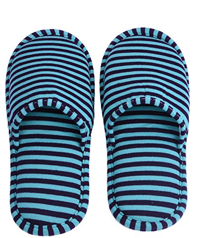 VGEBY1 Zapatillas de Viaje, Zapatillas de casa Plegables Antideslizantes con Bolsa de Tela para Hotel de Viaje(Rayas Azul-Azul)