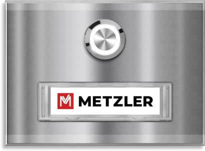 Metzler® Türklingel Aufputz mit LED-Beleuchtung und austauschbarem Namensschild Grau Edelstahl wetterfest IP67 Edelstahl V2A einfache Montage energiesparend 10 Jahre Ersatzteilverfügbarkeit