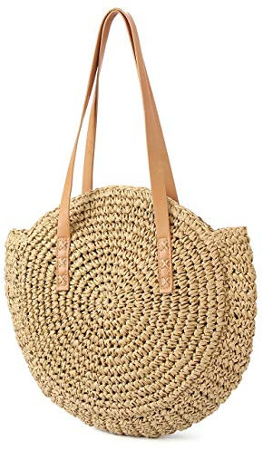 CHIC DIARY Sac en paille, pour femme, style rétro, rond, à bandoulière, à provisions, grand, pour plage, Couleur de poils de chameau, Taille unique