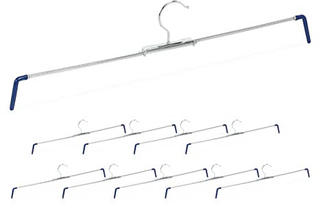 Relaxdays Hosenspannbügel, 10er Set, rutschhemmend, für Hosen & Röcke, Spiral Hosenspanner, Breite 30-50 cm, Silber/blau