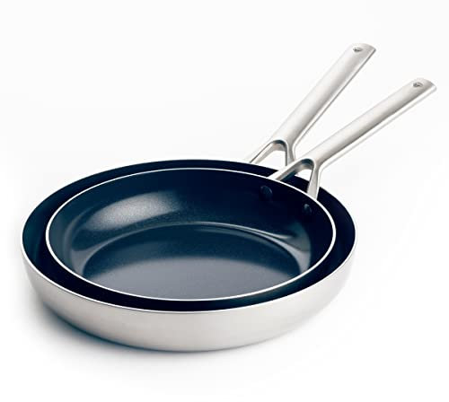 Blue Diamond Cookware Triple Steel Stainless Steel Diamond Reinforced Ceramic Nonstick 2-Piece Frying Pan Skillet Set, 24 cm and 26 cm, Tri-Ply, PFAS-Free, Multi Clad, Induction, Oven Safe, Silver