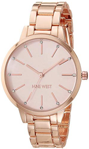 Nine West Women's Crystal Accented Bracelet Watch,Pink