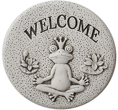 matches21 HOME & HOBBY Froschkönig Trittstein Deko-Stein Welcome Gehweg Gartendeko Ø 27x3 cm Beton Gartenstein