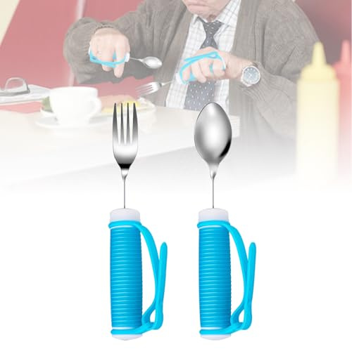 Adaptive Utensilien Hilfe Geschirr- Gewichtete Spezielle Löffel Gabelsätze, Reise Essen Hilfe für Parkinsons, Schwache Hand Griff, Arthritis für Hand Zittern, Ältere, Behinderte (Gabel & Spood)