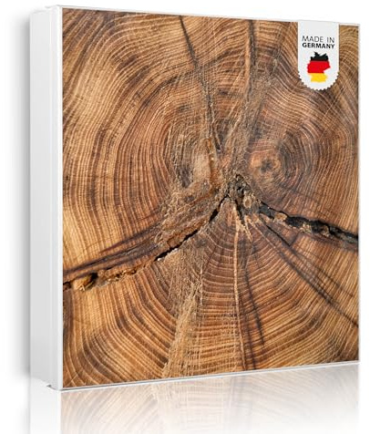 banjado Großer Schlüsselkasten Metall - Schlüsselbox 30x30cm beschreibbarer mit 32 Haken - Schlüsselkasten modern für Schlüsselaufbewahrung - Korpus Weiß Scharnier Links - Motiv Jahresringe