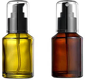 L-Lei 2PCS 60ml/2oz Glass Foundation Bottle & Spray Bottle,Refillable Travel Containe for Cosmetic Perfume Skincare Makeup Lotion, Green,brown