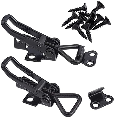 GORGECRAFT 2 Sets Toggle Latch Clamps Adjustable Quick Release Pull Hasp Latch Black Heavy Duty Smoker Sturdy Metal Draw Lid Jig Screws for Door Box Case Trunk Automobiles Luggage Cabinet