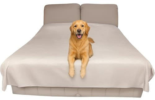 Wasserdichte Bettschutzauflage (doppel, 244 x 208 cm; beige) – Weiche, dünne und beidseitig verwendbare Decke für Hunde, Katzen, andere Haustiere; Inkontinenz, Urin, Schmutz, Tierhaare, Speichel