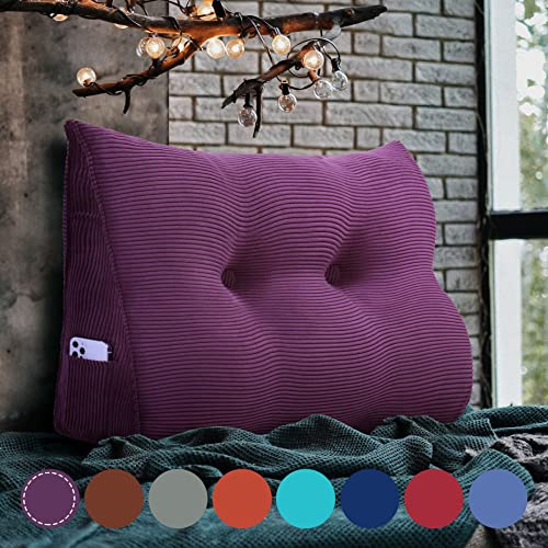 Rucener Bettkeilkissen, Kopfteil, dreieckige Lesekissen, große Nackenrolle, Rückenlehne, abnehmbare Stütze zum Waschen, geeignet für Sofa und Bett Violett 80 cm
