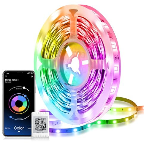 Mexllex LED Strip 5m, LED Streifen 5m, Musik Sync, Farbwechsel LED Lichterkette, Steuerbar via App, für Party, Zuhause, Schlafzimmer, TV, Küche Deko